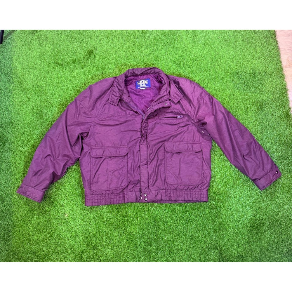 Vintage Star II London Fog Bomber Jacket Purple Mens 44 Reg Full Zip Quilted